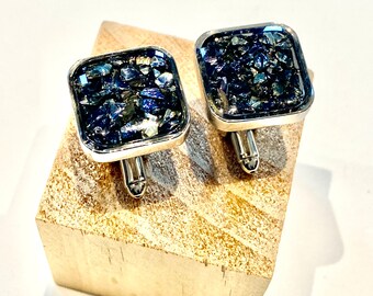 Crushed Glass Cufflinks, Silver Cufflinks, Glass Cufflinks, Designer Cufflinks, Handmade Cufflinks, Steel Cufflinks