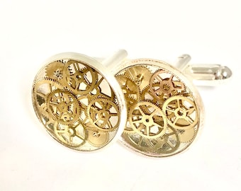 Zilveren manchetknopen, steampunk-manchetknopen, cadeaus voor gothics, steampunk-manchetknopen, steampunk-manchetknopen, manchetknopen horlogedeel, manchetknopen horloge
