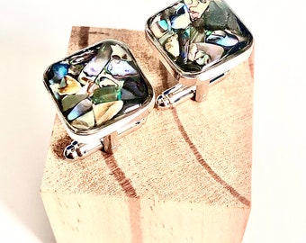 Abalone-manchetknopen, zilveren manchetknopen, manchetknopen met schelp, Lux-manchetknopen, designer-manchetknopen, handgemaakte manchetknopen, stalen manchetknopen, abalone-schelp