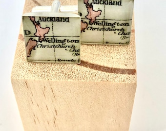 Nieuw-Zeelandse manchetknopen, zilveren manchetknopen, kiwicadeaus, cadeaus voor kiwi's, kiwimanchetknopen, manchetknopen met kaarten, geografische manchetknopen, reisliefhebber