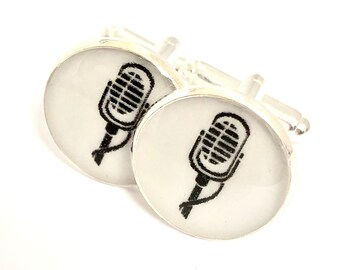 1940s / 1950s cufflinks, retro cufflinks, rockabilly cufflinks, Silver Cufflinks, Retro Microphone Cufflinks, gifts for dad, gift for father