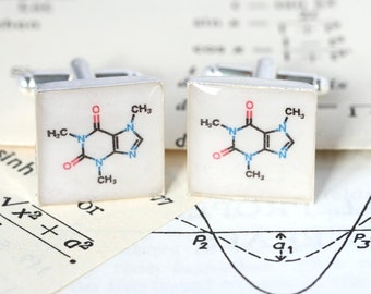 Molecule Cufflinks, Silver Cufflinks, Cufflinks for Scientists, coffee molecule cufflinks, Science Cufflinks, cufflink gifts, Cuff link