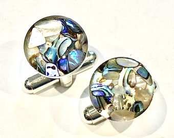 Abalone Cufflinks, Silver Cufflinks, Shell Cufflinks, Lux Cufflinks, Designer Cufflinks, Handmade Cufflinks, Steel Cufflinks, Abalone Shell