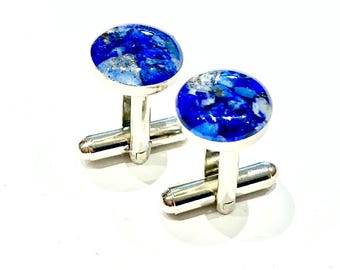 Lapis Lazuli Cufflinks, Blue Cufflinks, Semi Precious Cufflinks, Lux Cufflinks, Designer Cufflinks, Handmade Cufflinks, Crystal Cufflinks