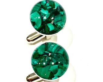 Malachite Cufflinks, Green Cufflinks, Semi Precious Cufflinks, Lux Cufflinks, Designer Cufflinks, Handmade Cufflinks, Crystal Cufflinks