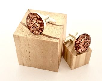 Zilveren manchetknopen, zilveren en koperen manchetknopen, cadeaus voor hem, koperen manchetknopen, designer manchetknopen, manchetknopen, designer zilveren manchetknopen