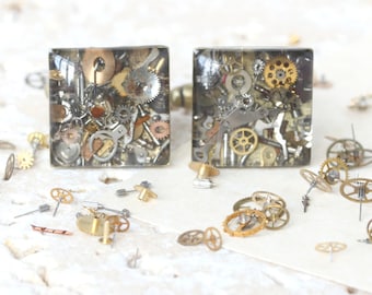 Steampunk-manchetknopen, steampunk-manchetknopen, zilveren manchetknopen, manchetknopen horlogedeel, gotische manchetknopen, steampunk-accessoires, steampunkkunst