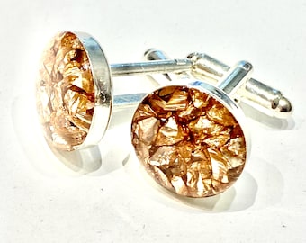 Manchetknopen van geplet glas, zilveren manchetknopen, manchetknopen van glas, designer manchetknopen, handgemaakte manchetknopen, koperen manchetknopen, manchetknopen van koperglas, manchetknopen van koper