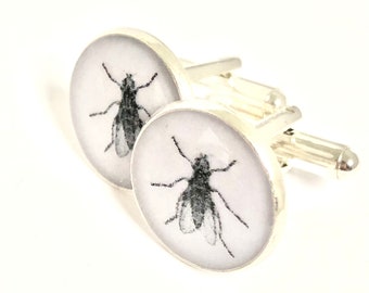 Eigenzinnige manchetknopen, gekke manchetknopen, bizarre manchetknopen, vliegenmanchetknopen, insectenmanchetknopen, insectenmanchetknopen, vliegenmanchetknopen, vreemde manchetknopen,