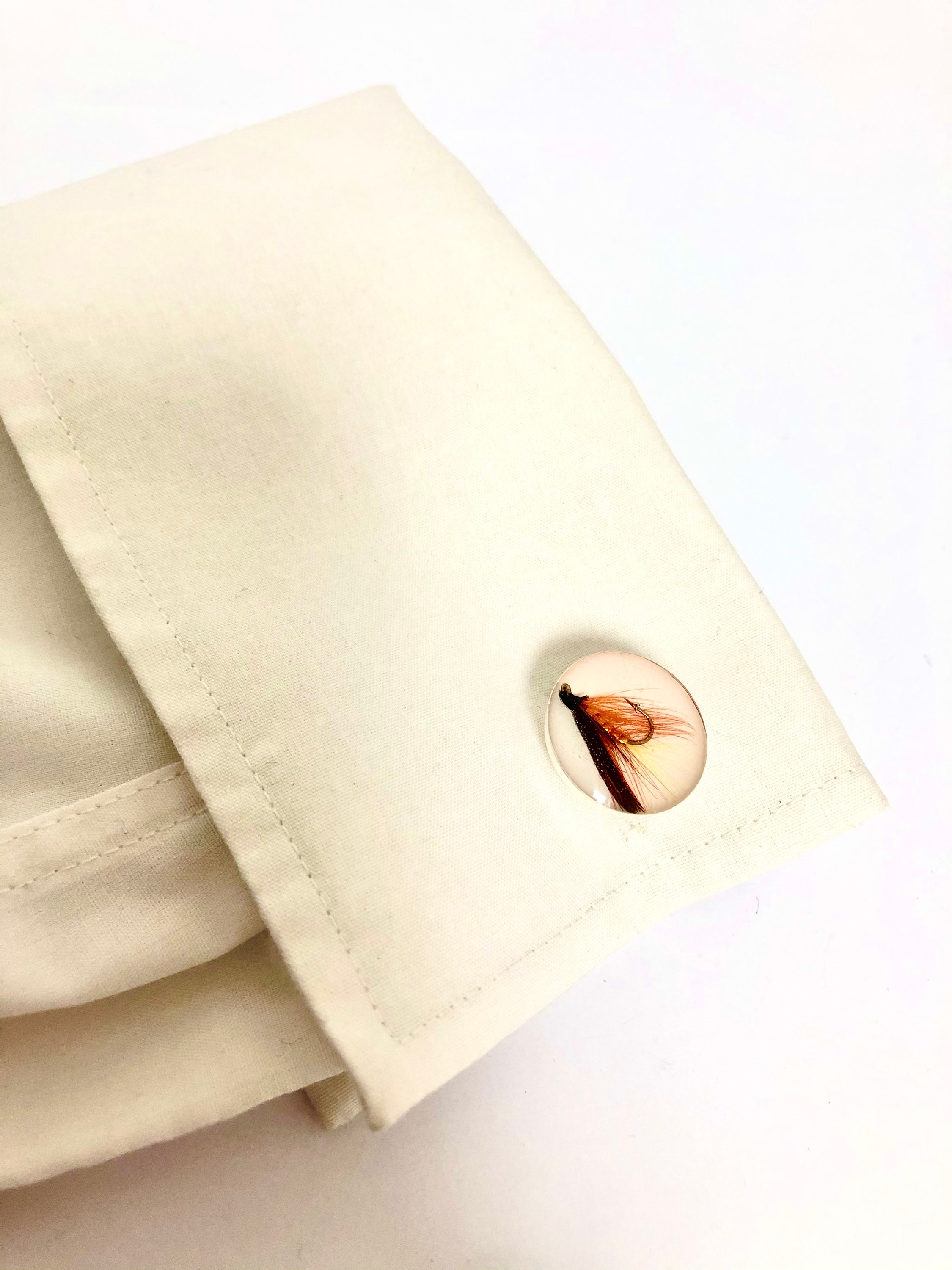 Ensemble Vintage Boutons De Manchettes Et Pince-cravate - Thème Pêche à La Mouche