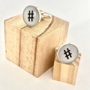 Boutons de manchette hashtag, boutons de manchette en argent, cadeaux pour homme, cadeaux pour homme, boutons de manchette pour homme, boutons de manchette scientifiques, bouton de manchette personnalisé, boutons de manchette mathématiques