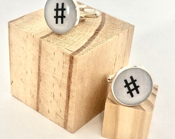 Hash Tag Cufflinks, silver cufflinks, Mens Gifts, Gifts for Men, Cufflinks for Men, Science Cufflinks, custom cufflink, Math Cufflinks