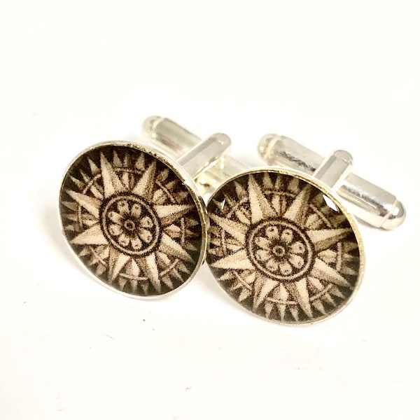 Antique Compass Cufflinks, Compass Cufflinks, Travel Cufflinks, map cufflinks, geography cufflinks, gifts for him, vintage cufflinks