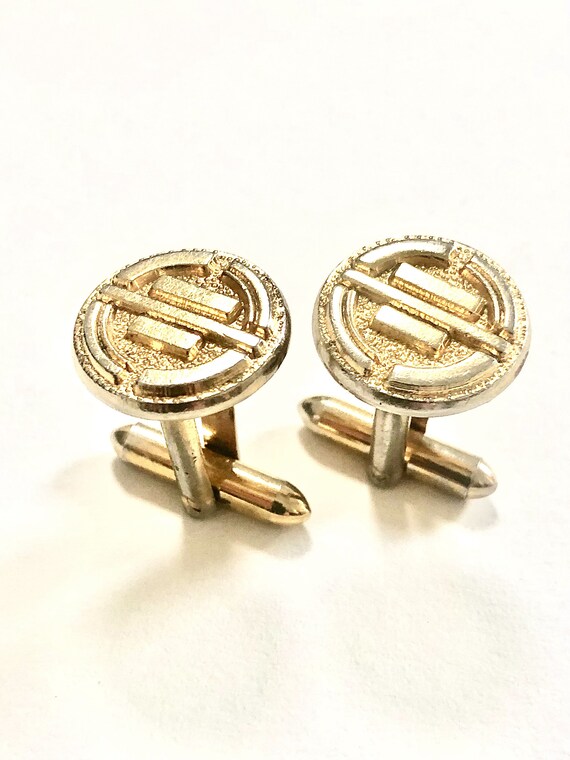 Boutons De Manchette Vintage Dorés à Motif Géométrique - Années 60-70 - Occasion