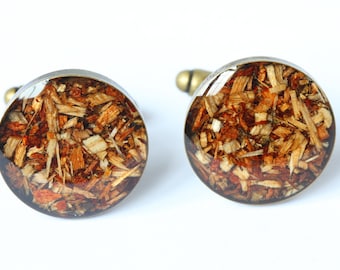 Houten manchetknopen, houten manchetknopen, manchetknopen, bronzen manchetknopen, manchetknopen horlogedeel, cadeaus voor hem, herencadeaus, herenmode, ongebruikelijke manchetknopen