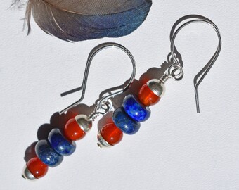 Carnelian & Lapis Lazuli Dangle SS Earrings