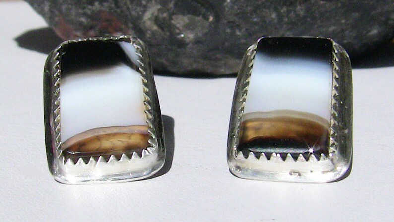 Black and White Sardonyx Agate Rectangular Posts