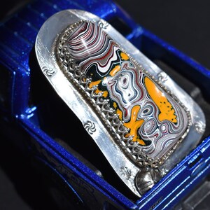 Yellow & Gray Irregular SS Fordite Pendant w/Gallery Wire