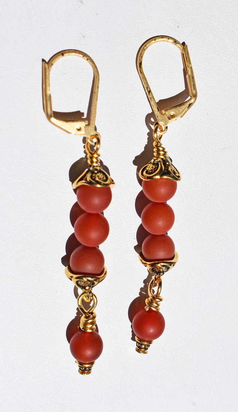 Matte Red Agate Gold-plated Earrings