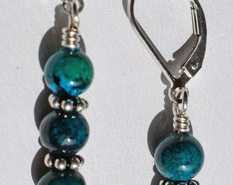 Chrysocolla Dangle SS Leverback Earrings