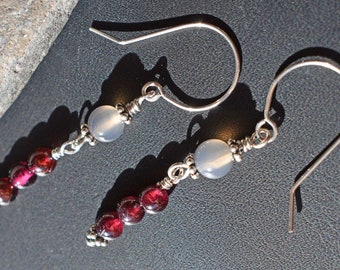 Asteroid Crater: Garnet & Gray Agate Dangle SS Earrings