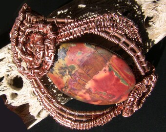 Wire-wrapped Multicolor Picasso Jasper Copper Bracelet