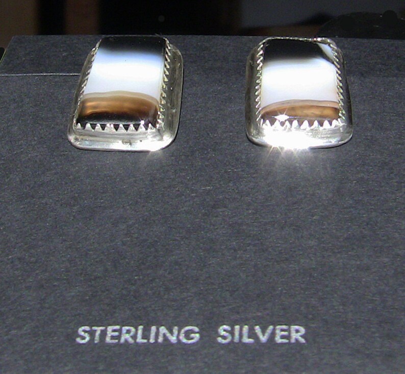 Black and White Sardonyx Agate Rectangular Posts