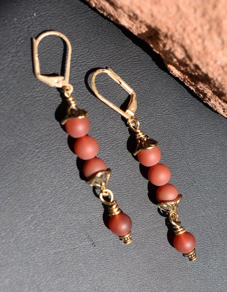 Matte Red Agate Gold-plated Earrings