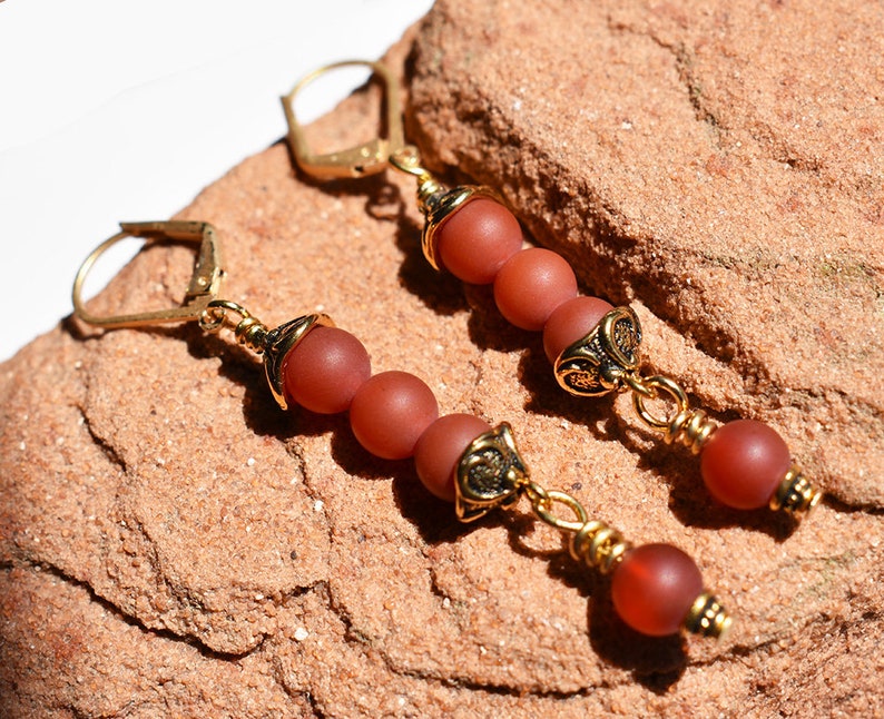 Matte Red Agate Gold-plated Earrings