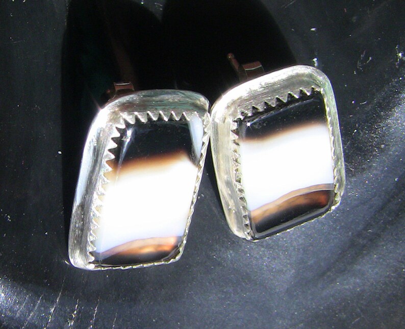 Black and White Sardonyx Agate Rectangular Posts