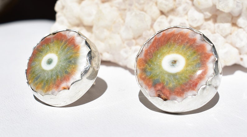 Brown and Green Solar Quartz Post Earrings