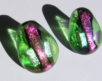 Green Fused Dichroic Glass SS Post Earrings