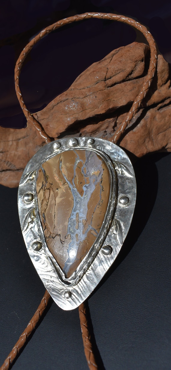 Bolo Tie: Royal Cabinet Jasper Teardrop w/Texture & Embellishments