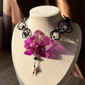 Orchid necklace preserved real flower pedant charm jewelry genuine orchid nature orchid jewelry