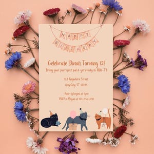 Cat Birthday Paw-ty Invitation | Editable Canva Template | Meow Party Digital Invite | Printable Pet Birthday | Instant Download