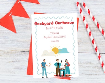 Backyard BBQ Invitation | Editable Canva Template | Printable Barbecue Party Invite | Summer Cookout | Instant Download