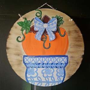 Chinoiserie Planter Pumpkin Door Hanger