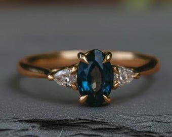 Marquise Shaped Sapphire Engagement Ring, Vintage Diamond Cluster Wedding Ring, 14K Solid Gold Bridal Ring, Sapphire Anniversary Gift Ring