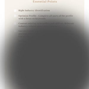 May include: A checklist titled "Strategies for Client Acquisition and Job Search" with the word "checklist" in cursive. The checklist includes essential points such as industry identification, profile optimization, and content relating to branding.
