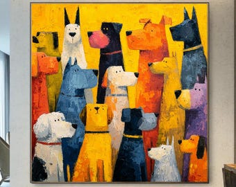 Original Abstract Dog Painting, Colorful Hand Painted Pet Portrait, Contemporary Animal Canvas Wall Art, Modern Home Decor
