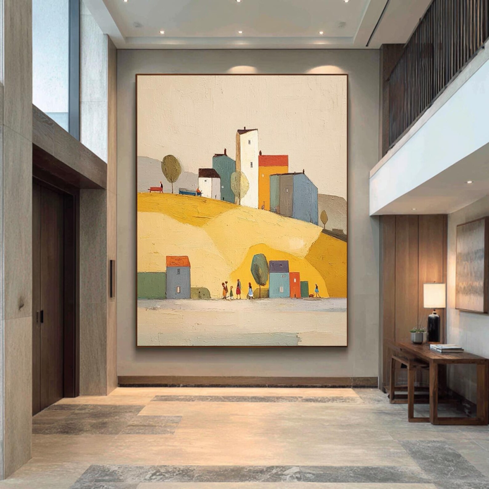 Original Retro Town Oil Painting Mid-century Modern Abstract Landscape ...