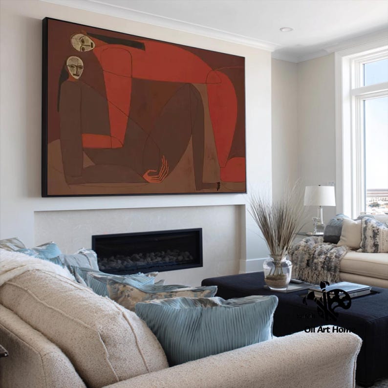 Pintura abstracta íntima, arte figurativo rojo, gran arte figurativo ...