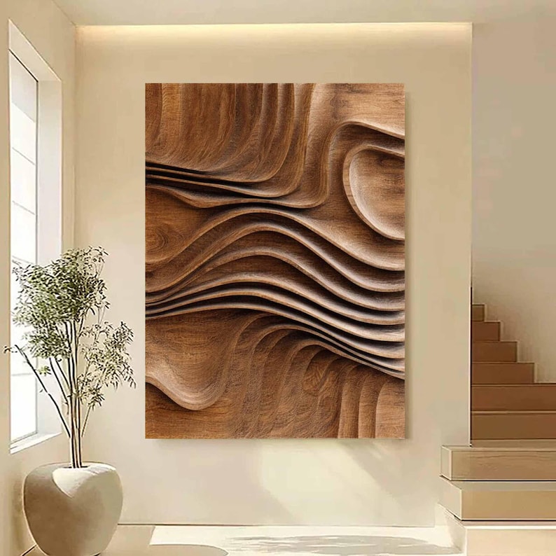 Hand Textured Wooden Wall Art For Penthouse Reference: Handmade 3D Wood Carving Texture Wall Decor Brown 3D Woodcarving