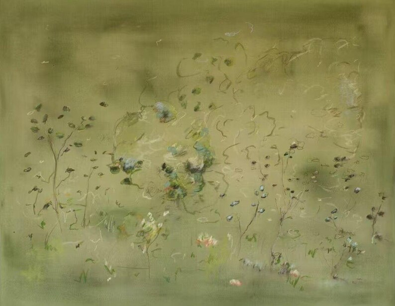 Large Sage Green Lotus Pond Oil Painting Abstract Natural Flower Canvas ...