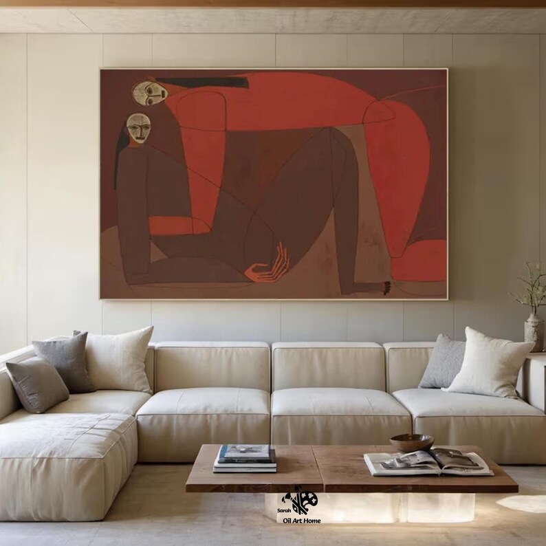 Pintura abstracta íntima, arte figurativo rojo, gran arte figurativo ...