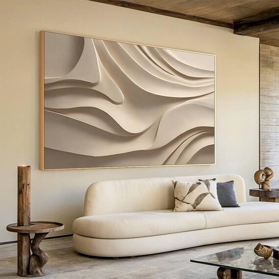 Beige wood carving wave texture home wall art Beige 3D Sculpture Art Beige 3D wood carving texture wall decor   3D wooden sculpture