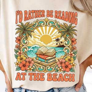 Läsning på stranden png, läsning på stranden vintage png, sublimering av strandbokälskare, sommarläsningskjortadesign, bokcitatgrafik png