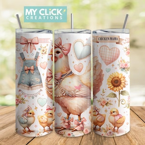 Chic Chicken Mama Tumbler Design, 20 oz Skinny Tumbler Sublimation, Coquette Farmhouse Illustration, Pastel Colors Digital Download