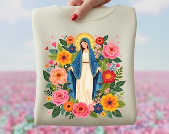 Virgin Mary Floral T-Shirt Sublimation Design (PNG Digital Download)