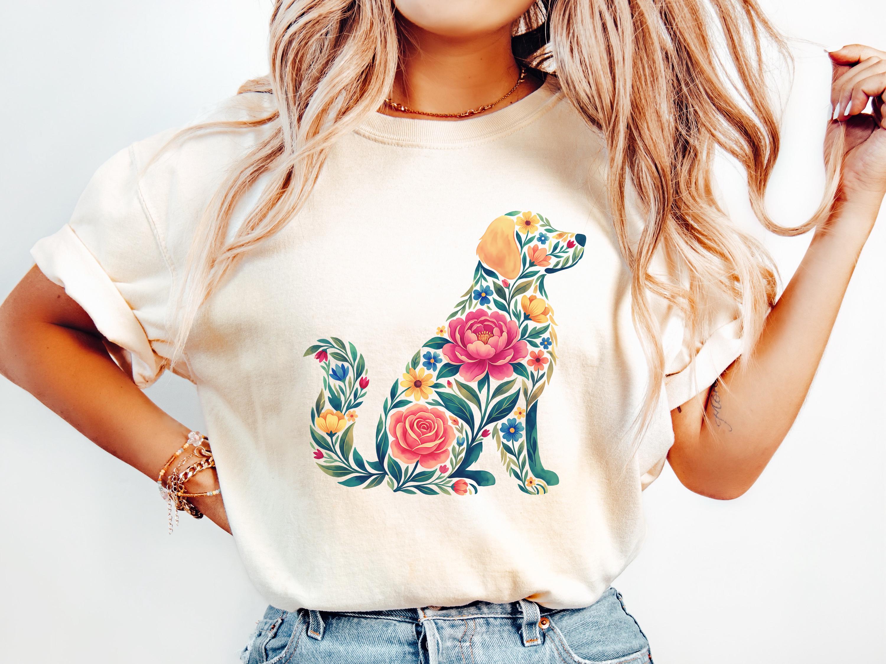 Floral Golden Retriever PNG Clipart for Tshirt Sublimation Design ...